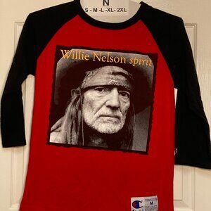 Wille Nelson original Franks Bros' print Last of The Breed Lng Slve Red blck med